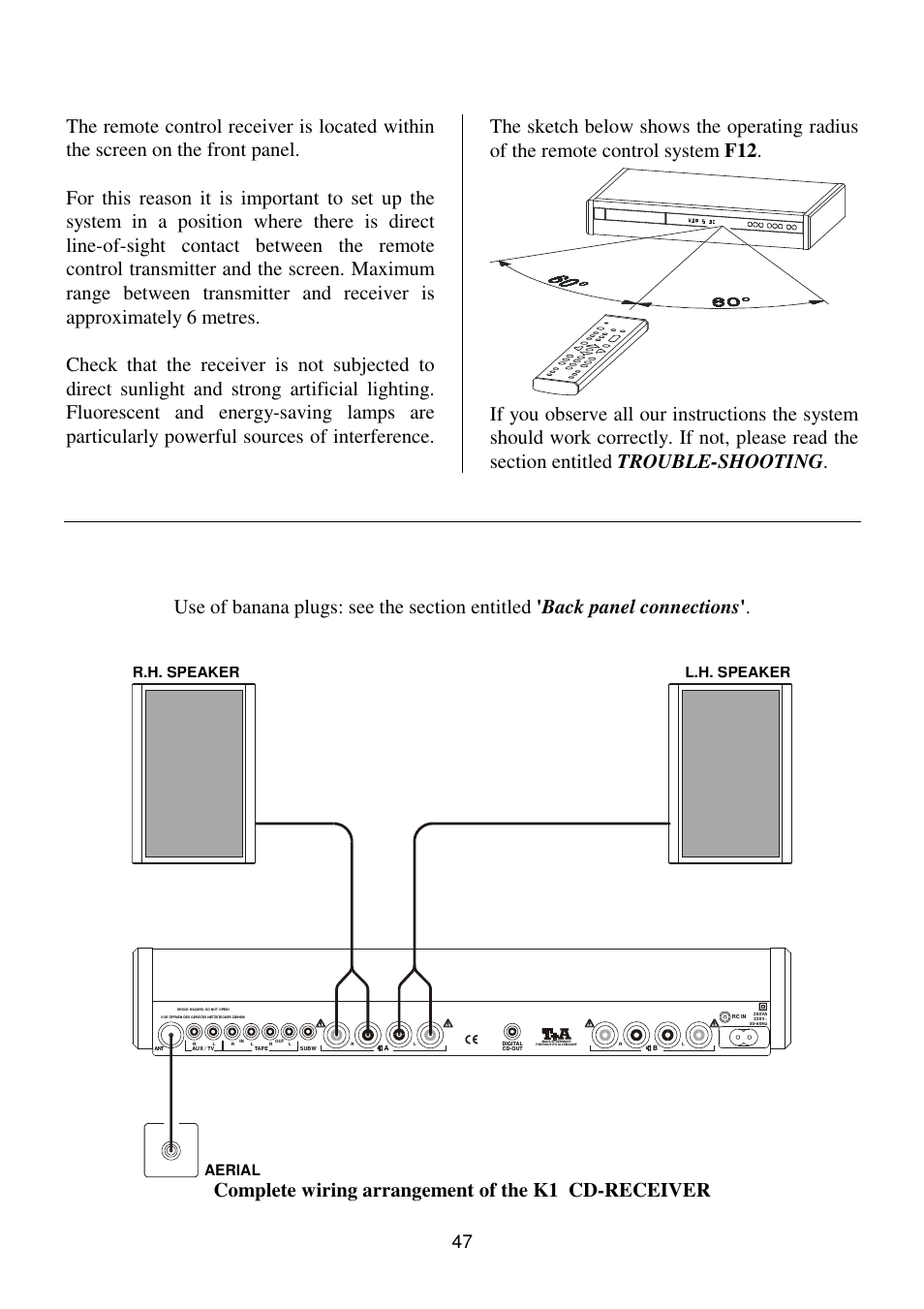 Complete wiring arrangement of the k1 cd-receiver, R.h. speaker aerial l.h. speaker | T+A Elektroakustik K1 CD-RECEIVER User Manual | Page 47 / 60