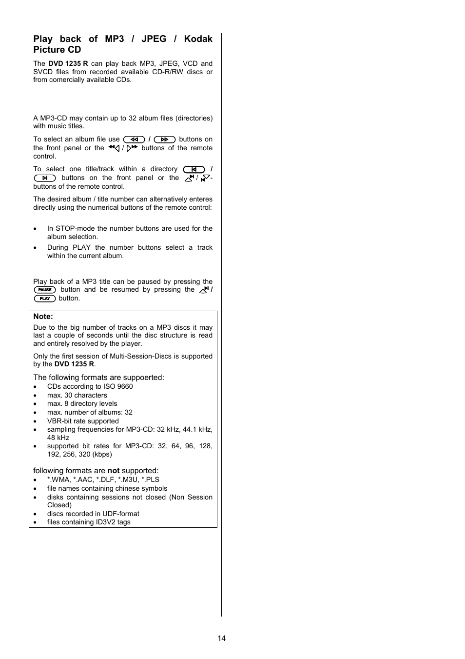 Play back of mp3 / jpeg / kodak picture cd | T+A Elektroakustik 1235 R User Manual | Page 14 / 54