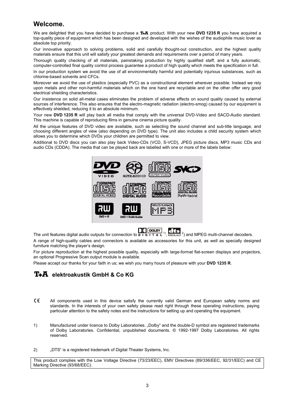 Welcome, Elektroakustik gmbh & co kg | T+A Elektroakustik 1235 R User Manual | Page 3 / 54