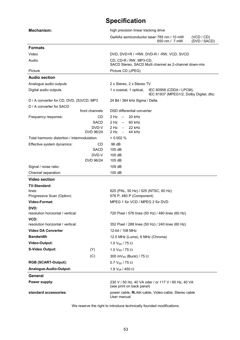 Specification | T+A Elektroakustik 1235 R User Manual | Page 53 / 54