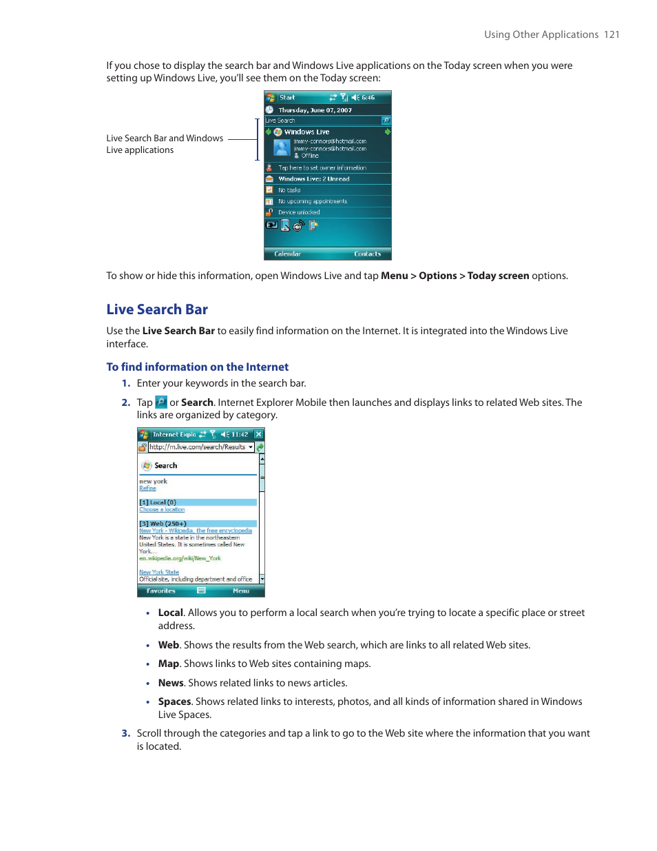 Live search bar | TAO PDA Phone User Manual | Page 121 / 140