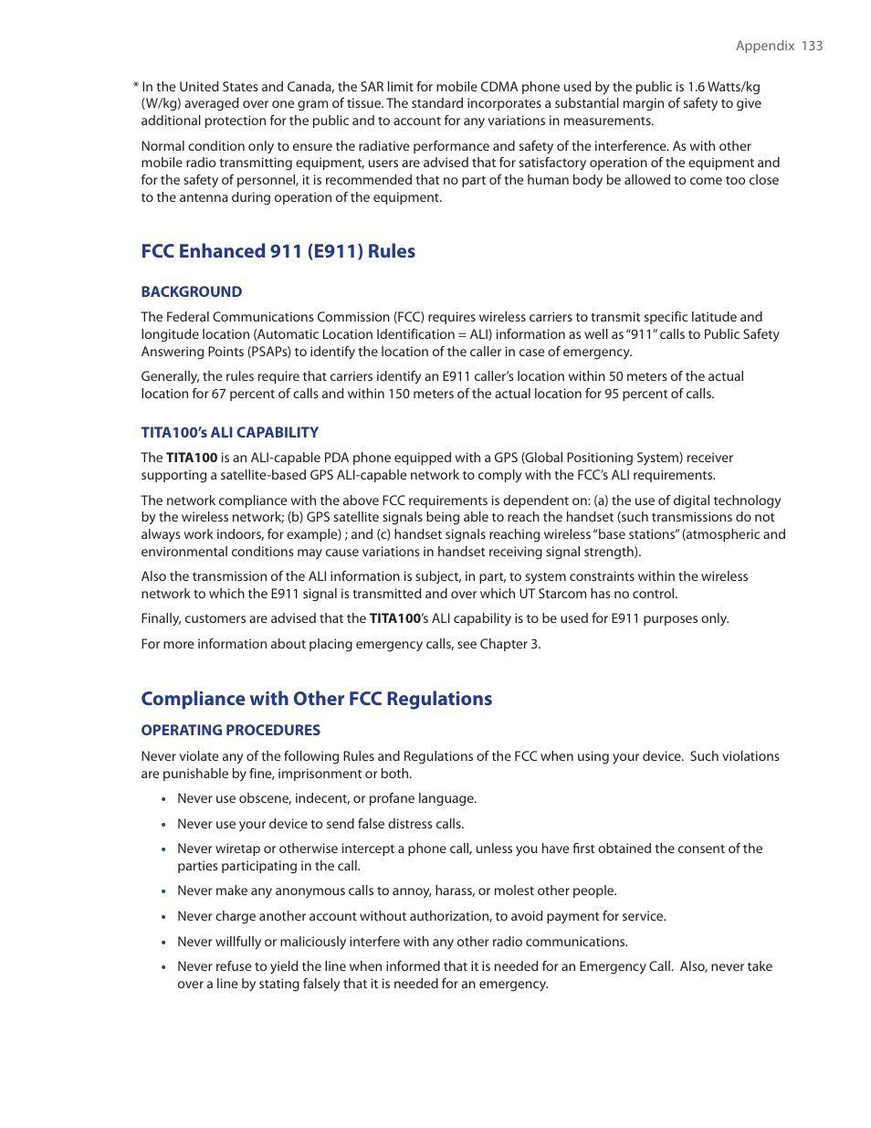 Compliance with other fcc regulations | TAO PDA Phone User Manual | Page 133 / 140