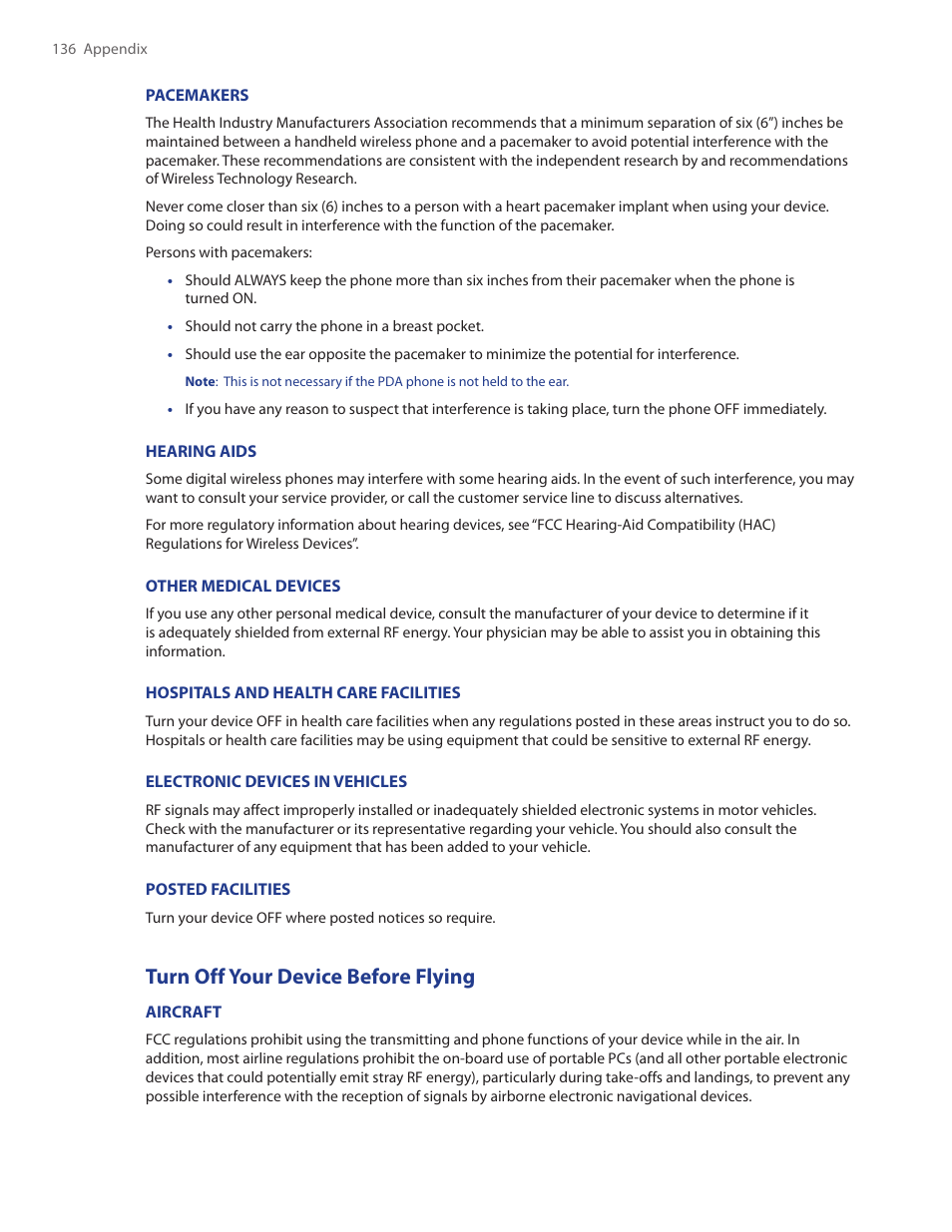 Turn off your device before flying | TAO PDA Phone User Manual | Page 136 / 140
