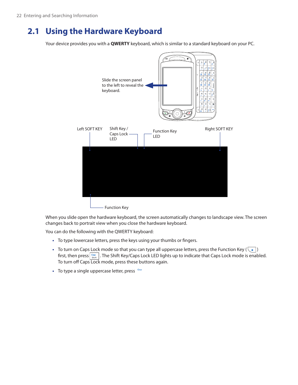 1 using the hardware keyboard | TAO PDA Phone User Manual | Page 22 / 140