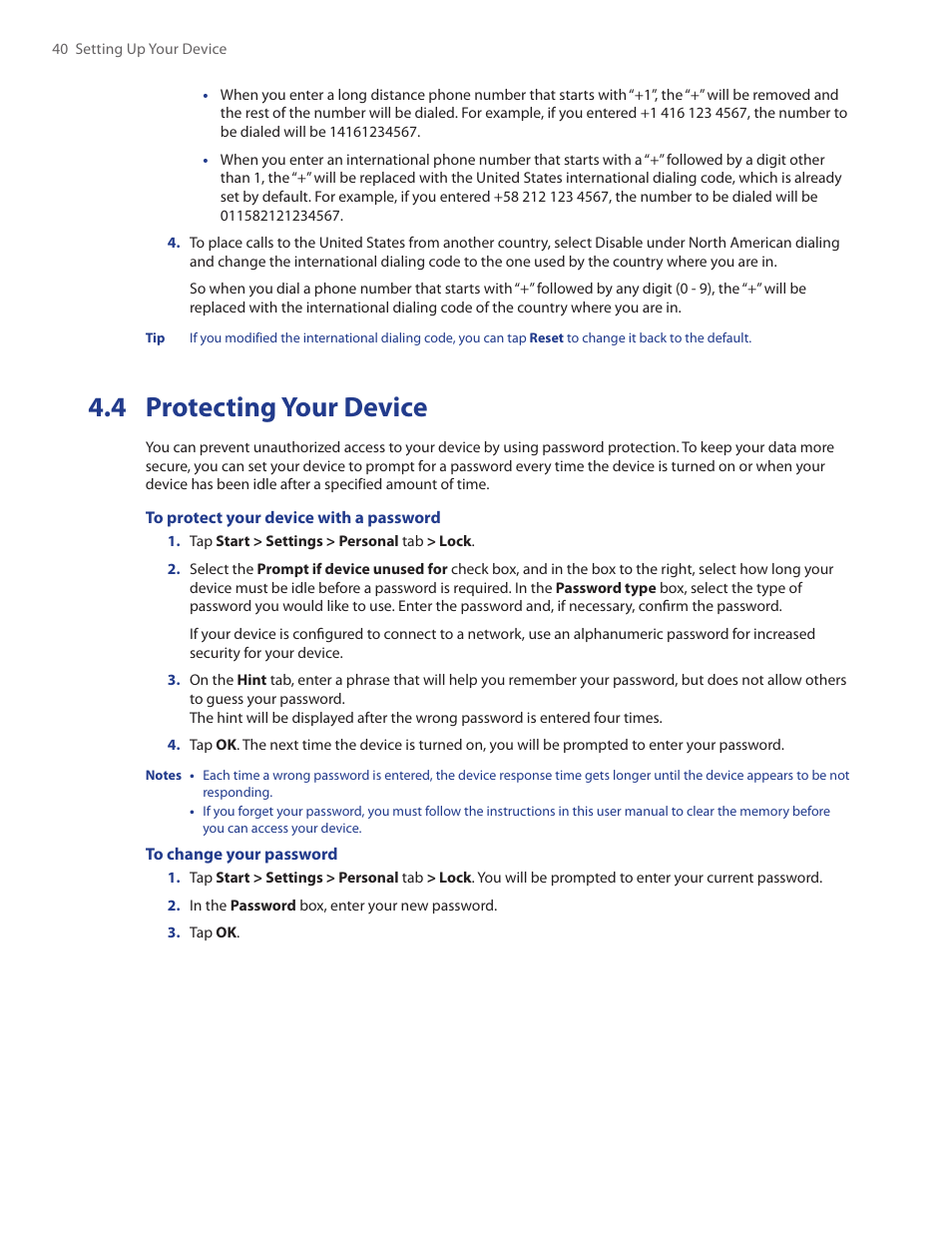 4 protecting your device | TAO PDA Phone User Manual | Page 40 / 140