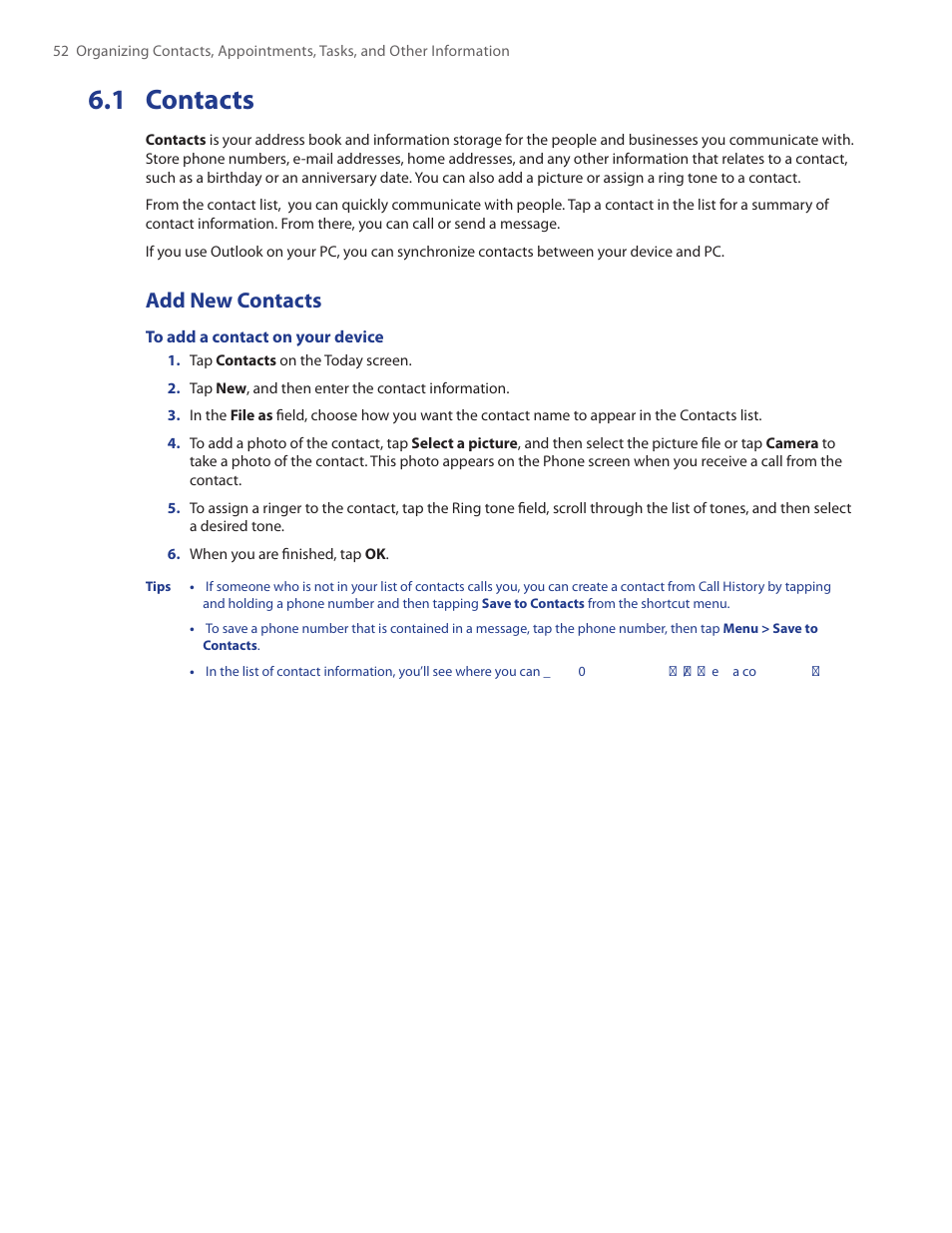 1 contacts, Add new contacts | TAO PDA Phone User Manual | Page 52 / 140