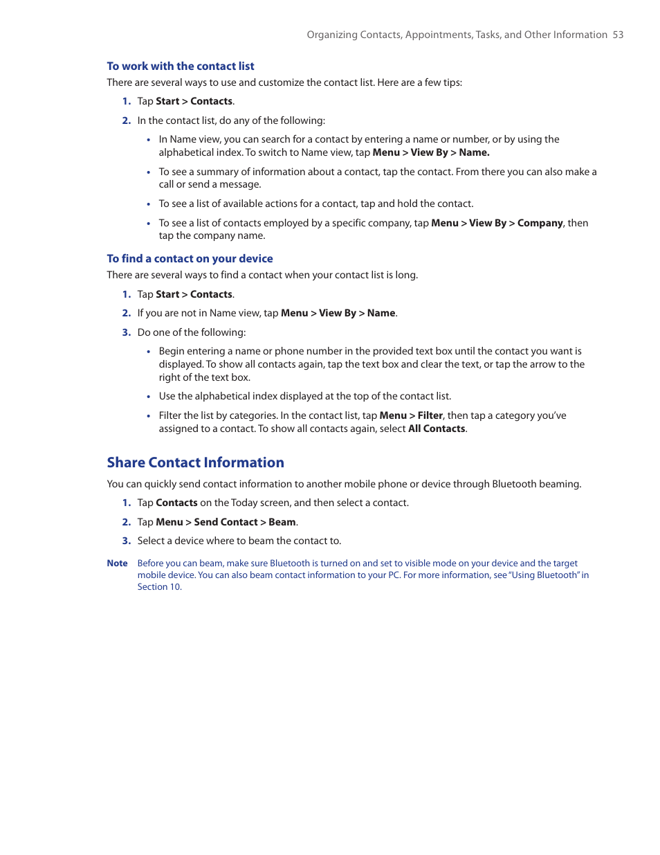 2 calendar, Share contact information | TAO PDA Phone User Manual | Page 53 / 140