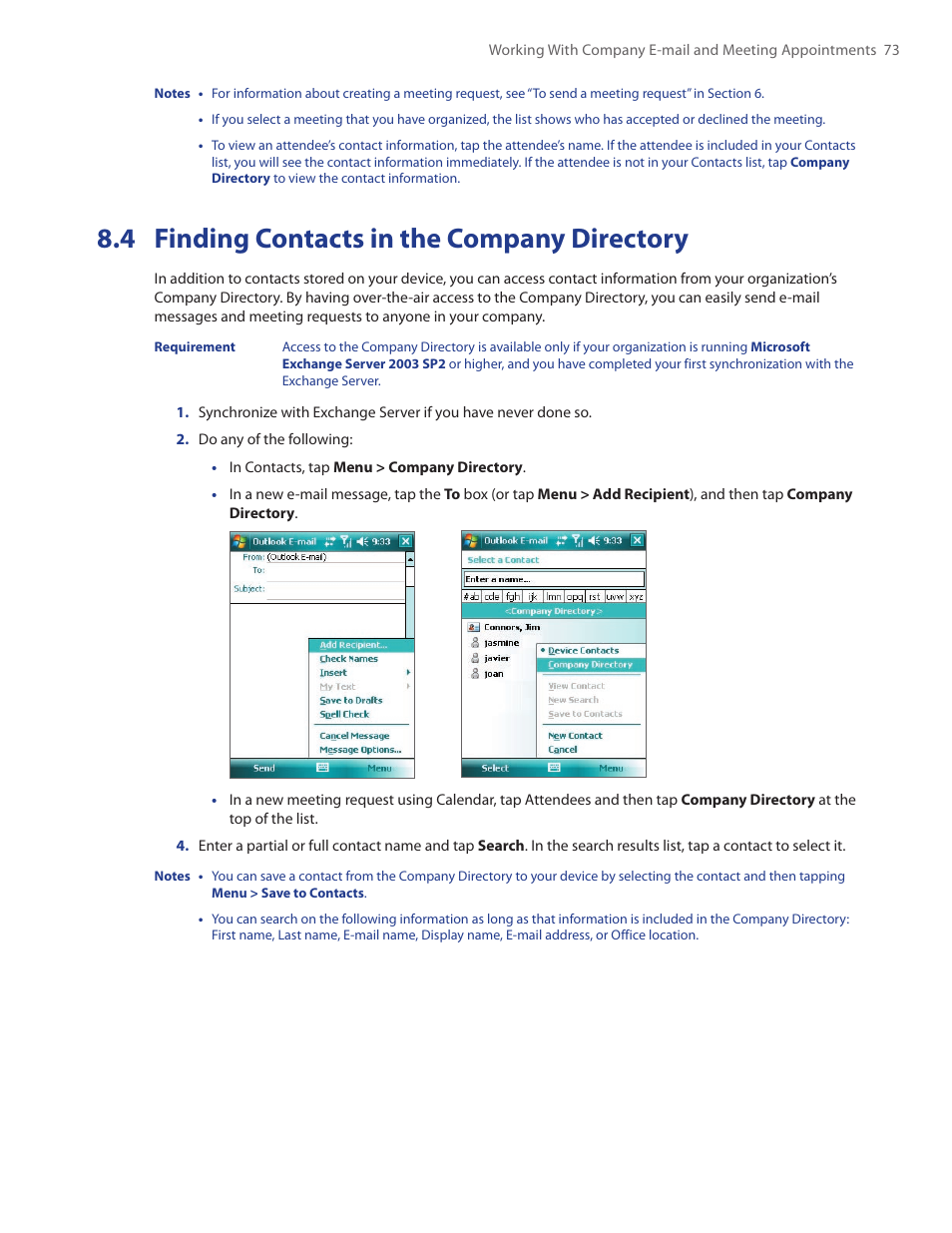 4 finding contacts in the company directory | TAO PDA Phone User Manual | Page 73 / 140