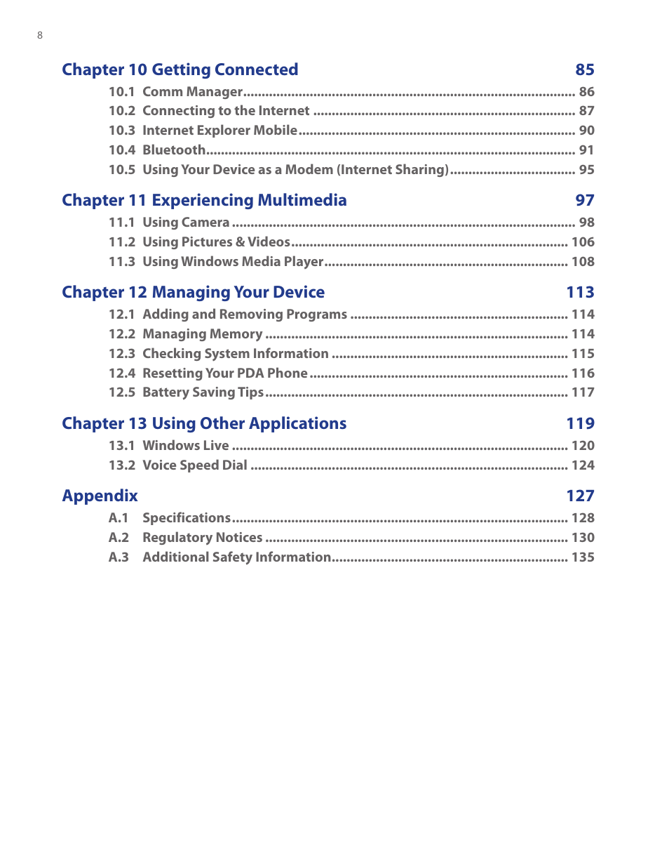 TAO PDA Phone User Manual | Page 8 / 140