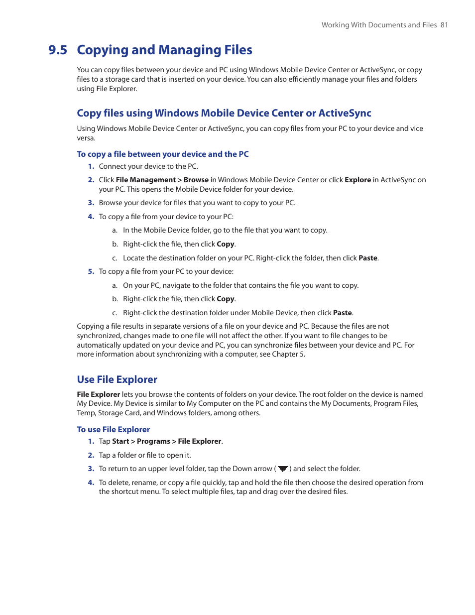 5 copying and managing files, Use file explorer | TAO PDA Phone User Manual | Page 81 / 140