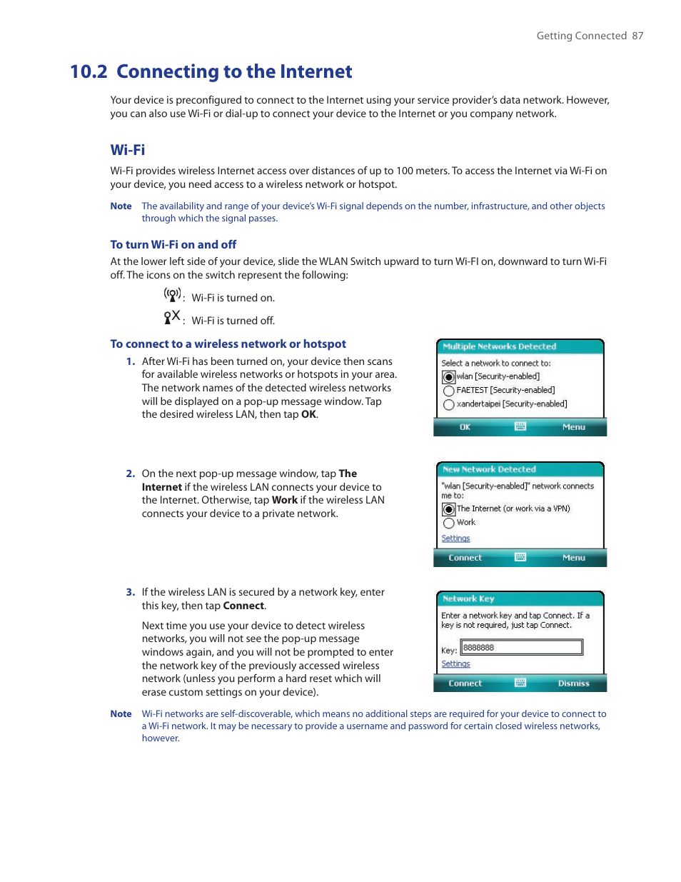 2 connecting to the internet, Wi-fi | TAO PDA Phone User Manual | Page 87 / 140