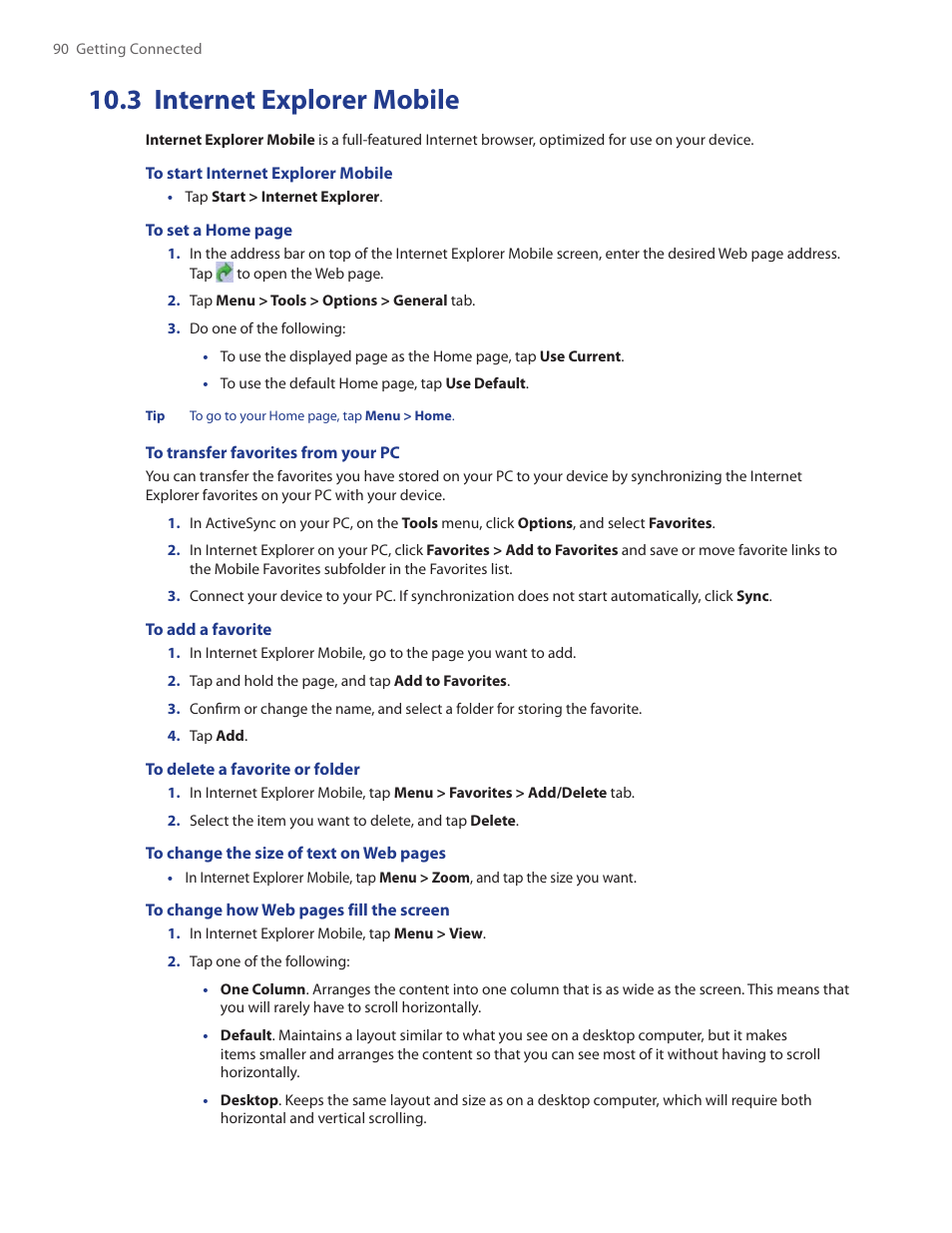 3 internet explorer mobile | TAO PDA Phone User Manual | Page 90 / 140