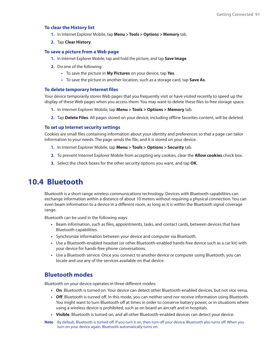 4 bluetooth, Bluetooth modes | TAO PDA Phone User Manual | Page 91 / 140