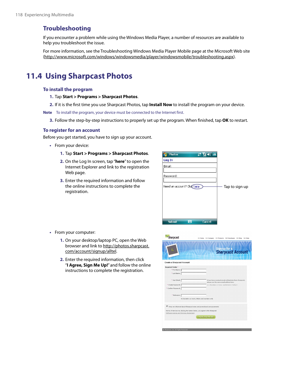 4 using sharpcast photos, Troubleshooting | TAO PDA User Manual | Page 118 / 148