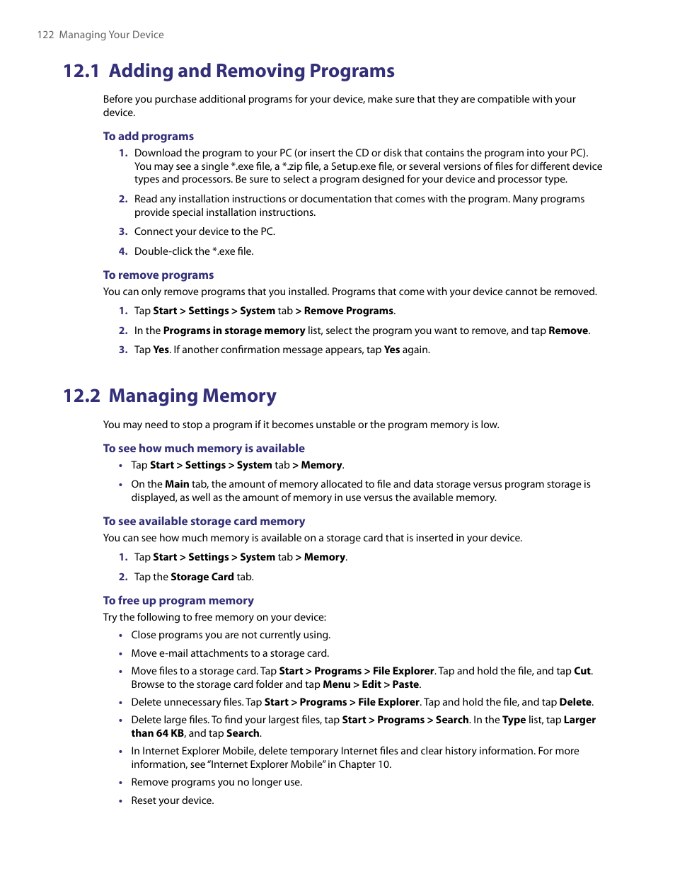 1 adding and removing programs, 2 managing memory | TAO PDA User Manual | Page 122 / 148