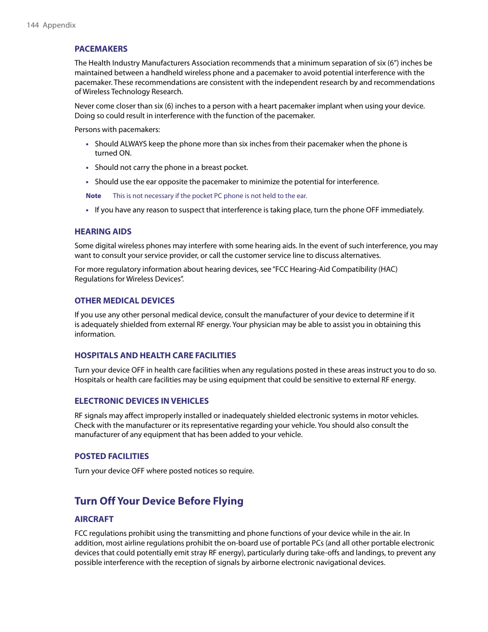 Turn off your device before flying | TAO PDA User Manual | Page 144 / 148