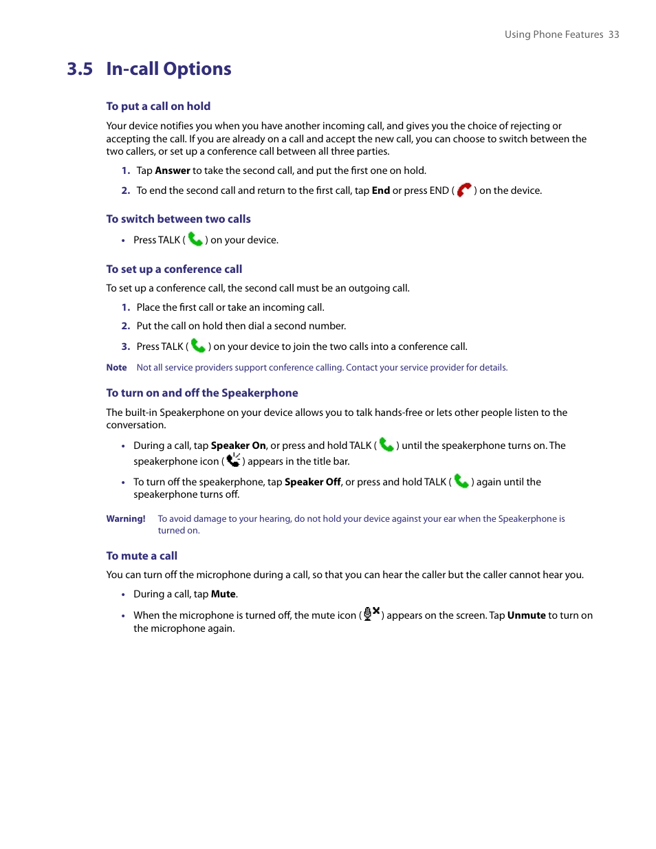 5 in-call options | TAO PDA User Manual | Page 33 / 148