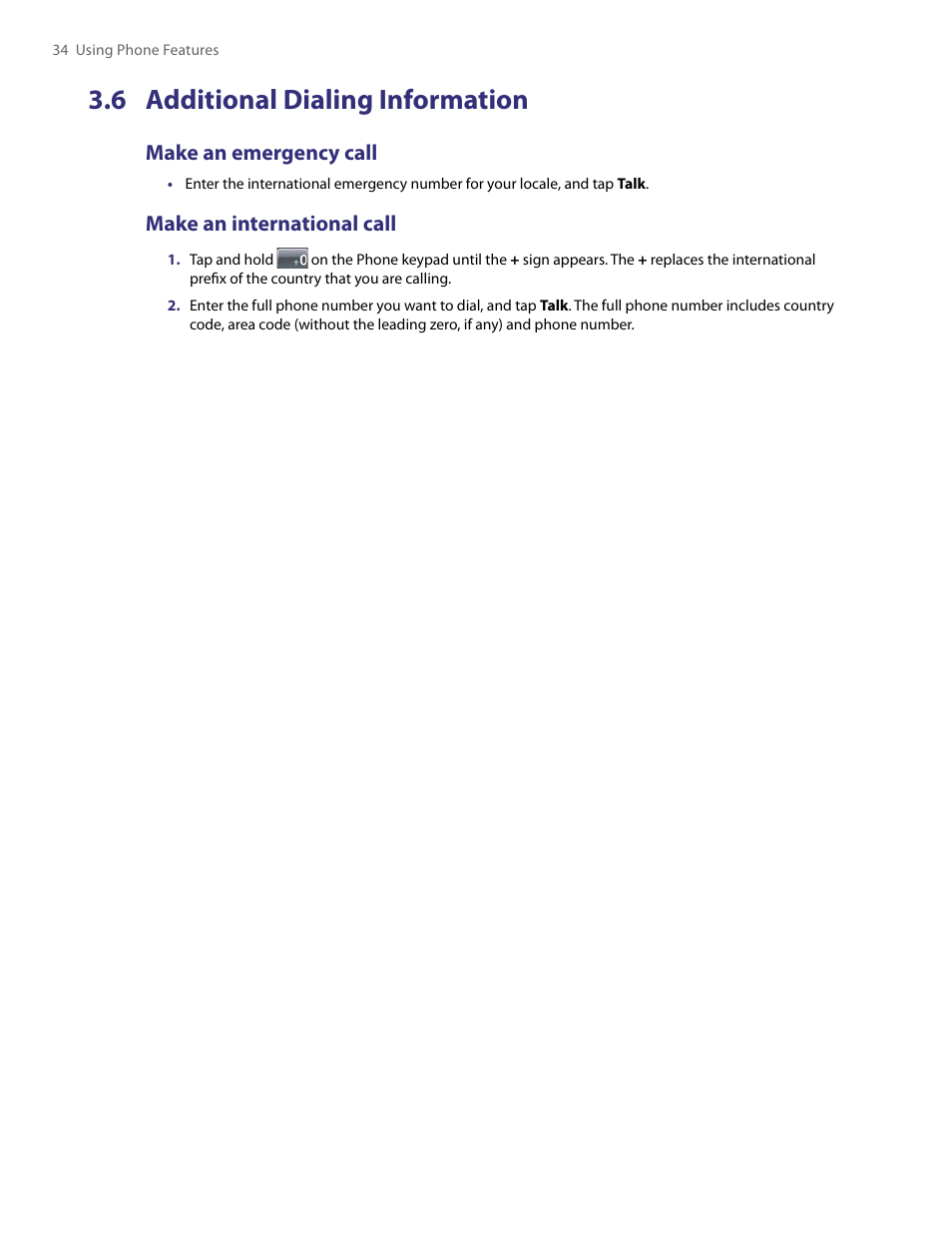 6 additional dialing information, Make an emergency call, Make an international call | TAO PDA User Manual | Page 34 / 148