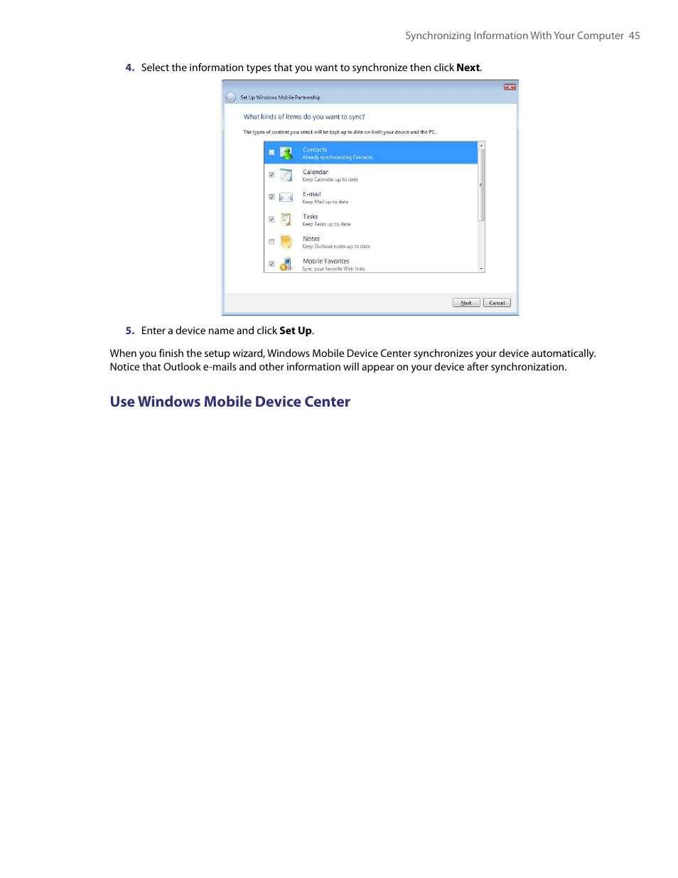 Use windows mobile device center | TAO PDA User Manual | Page 45 / 148