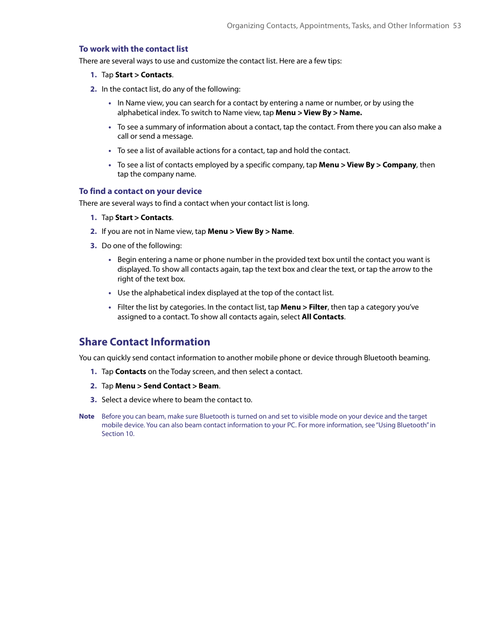 Share contact information | TAO PDA User Manual | Page 53 / 148
