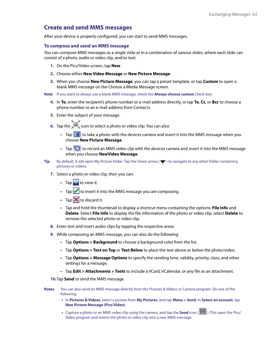 Create and send mms messages | TAO PDA User Manual | Page 63 / 148