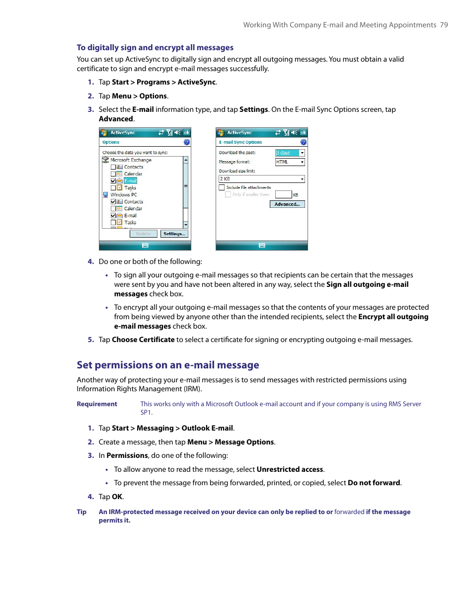 Set permissions on an e-mail message | TAO PDA User Manual | Page 79 / 148