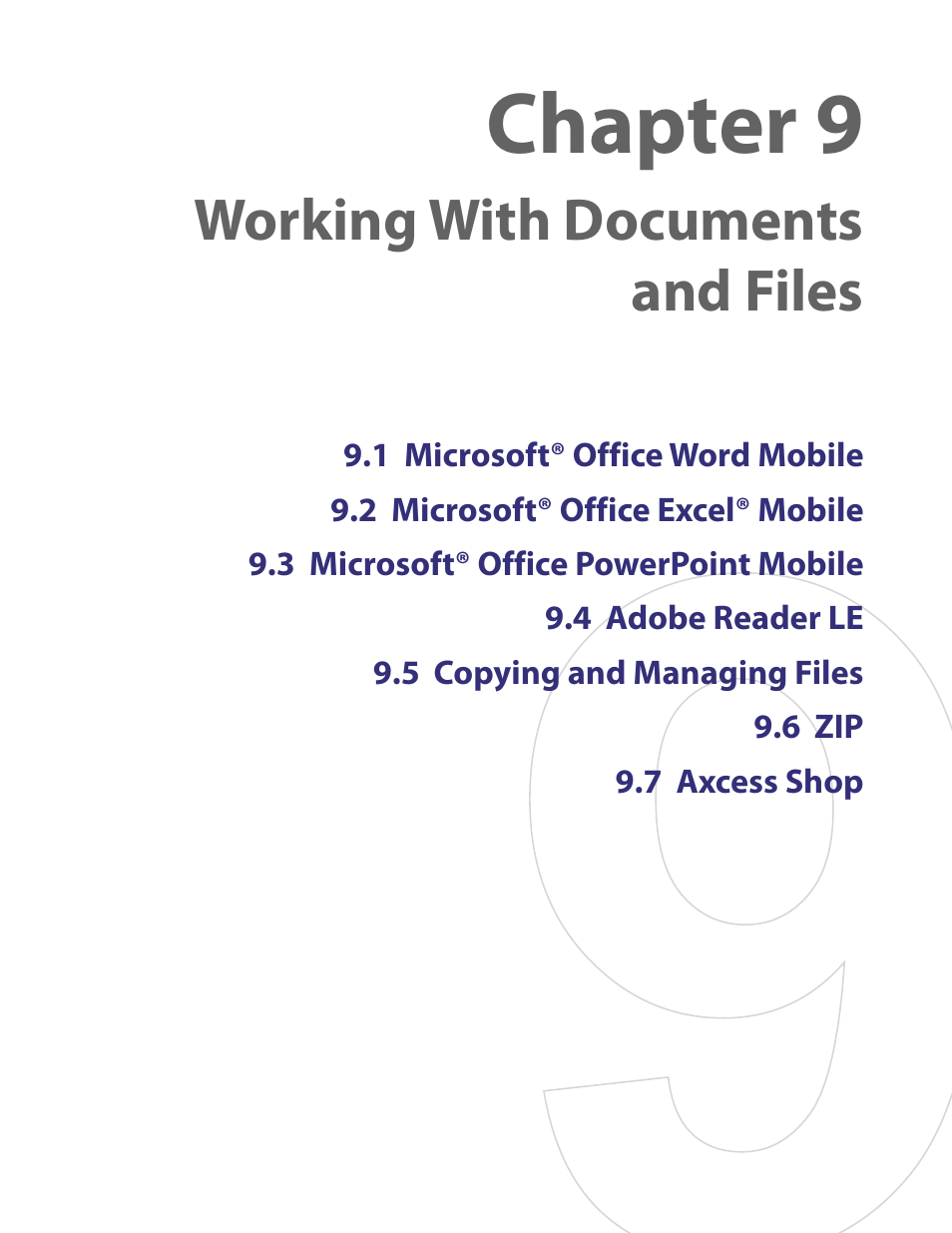 Chapter 9 working with documents and files, Chapter 9, Working with documents and files | TAO PDA User Manual | Page 81 / 148