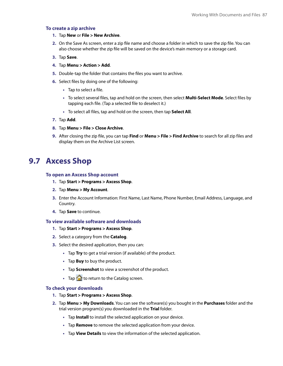 7 axcess shop | TAO PDA User Manual | Page 87 / 148