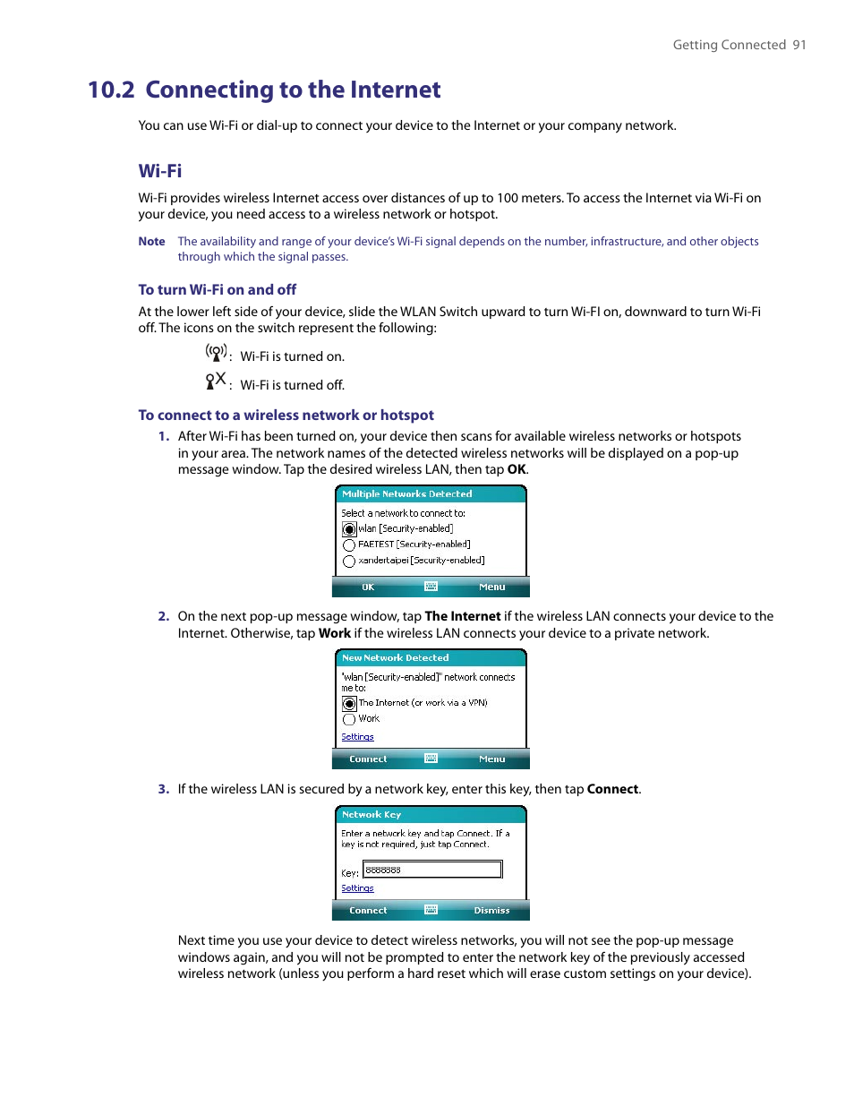 2 connecting to the internet, Wi-fi | TAO PDA User Manual | Page 91 / 148