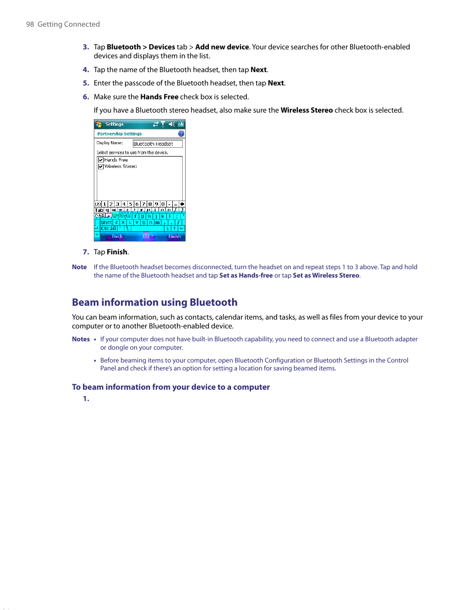 Beam information using bluetooth | TAO PDA User Manual | Page 98 / 148