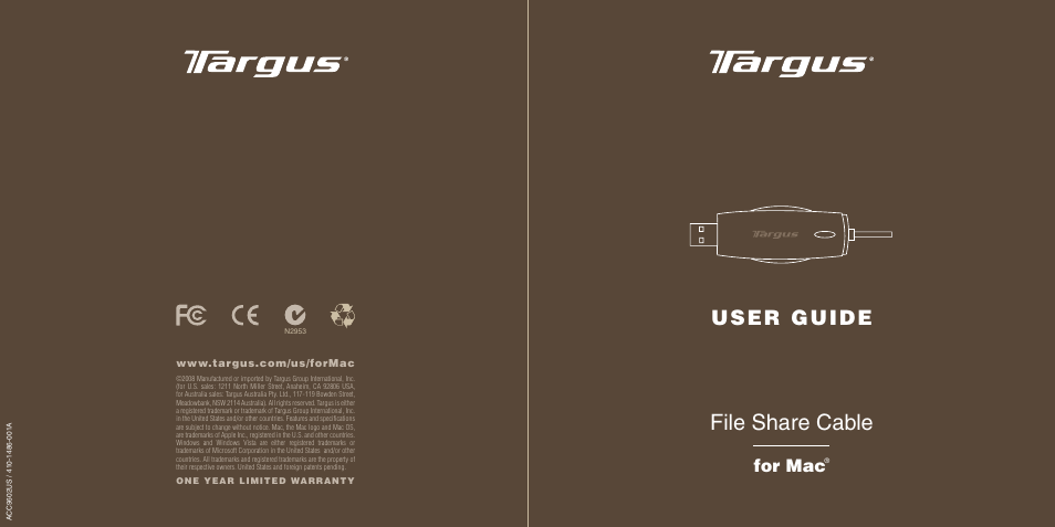 Targus File Share Cable N2953 User Manual | 6 pages