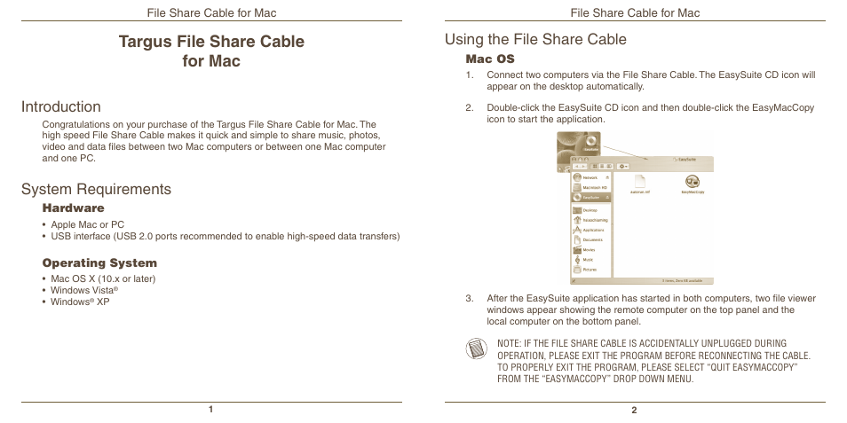 Targus file share cable for mac, Introduction, System requirements | Using the file share cable | Targus File Share Cable N2953 User Manual | Page 2 / 6