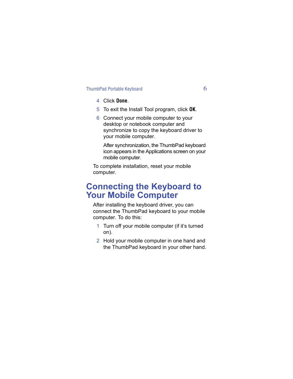 Connecting the keyboard to your mobile computer | Targus ThumbPad Palm m125 User Manual | Page 6 / 21