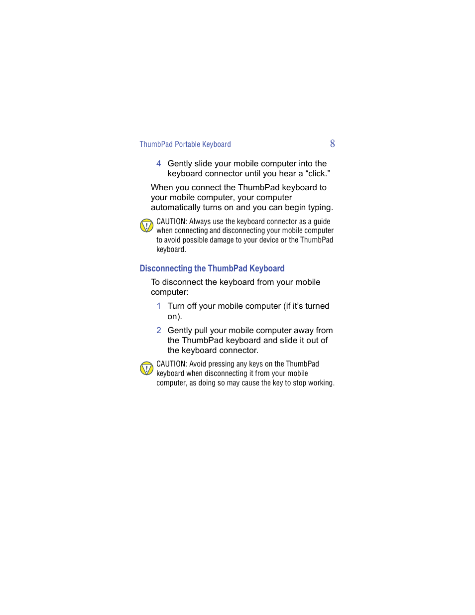 Disconnecting the thumbpad keyboard | Targus ThumbPad Palm m125 User Manual | Page 8 / 21
