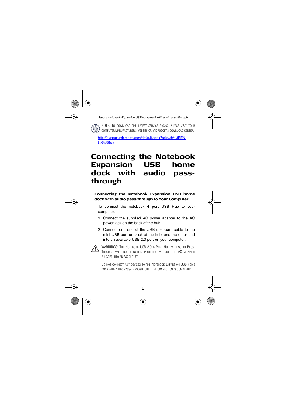 Targus Notebook Expansion USB home dock with audio pass-through USER GUIDE User Manual | Page 6 / 16