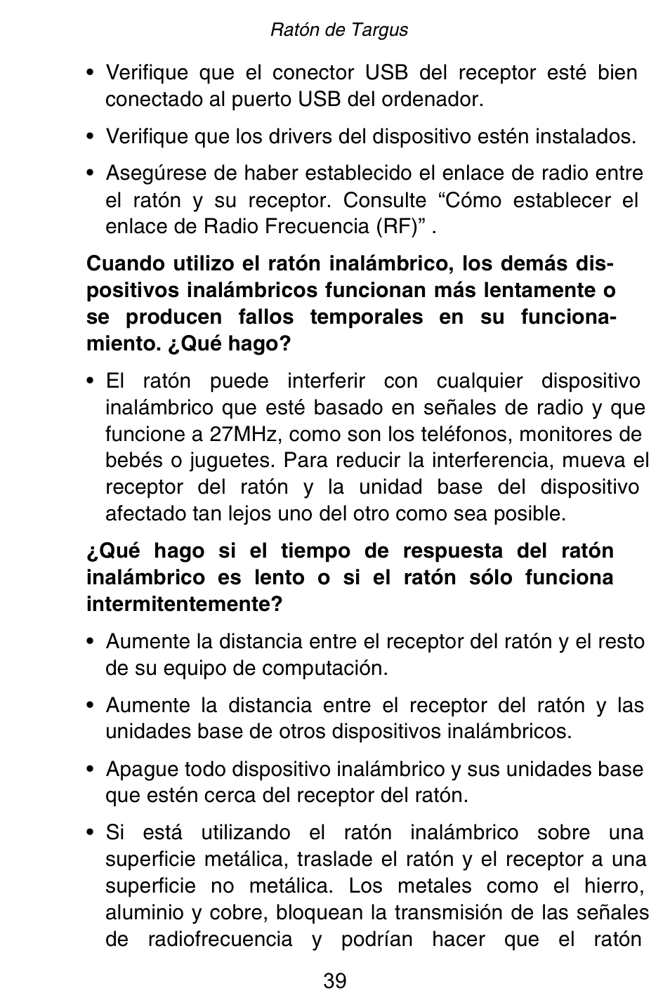 Targus Rechargeable 5-Button Wireless Mouse User Manual | Page 39 / 99