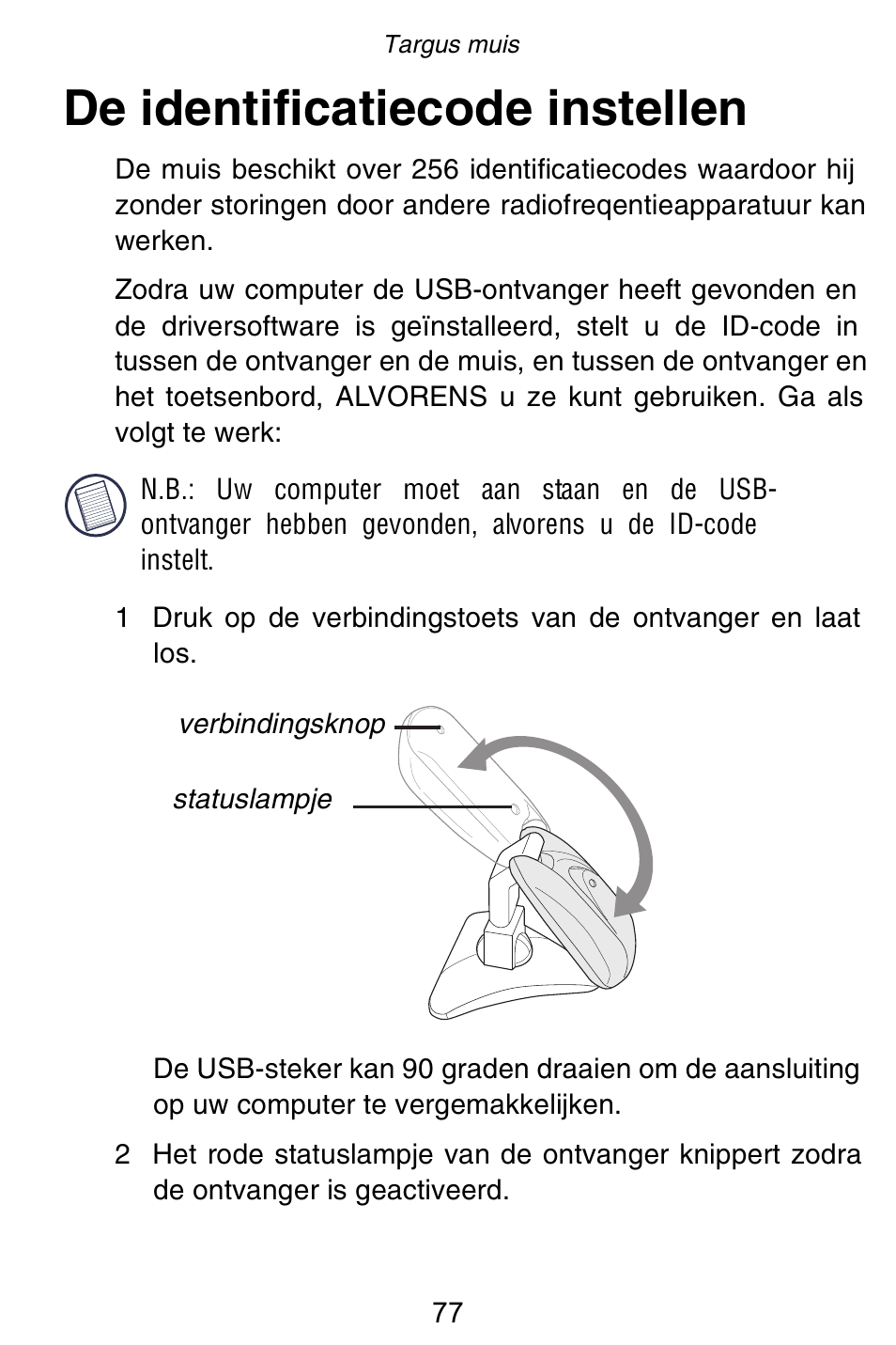 De identificatiecode instellen | Targus Rechargeable 5-Button Wireless Mouse User Manual | Page 77 / 99
