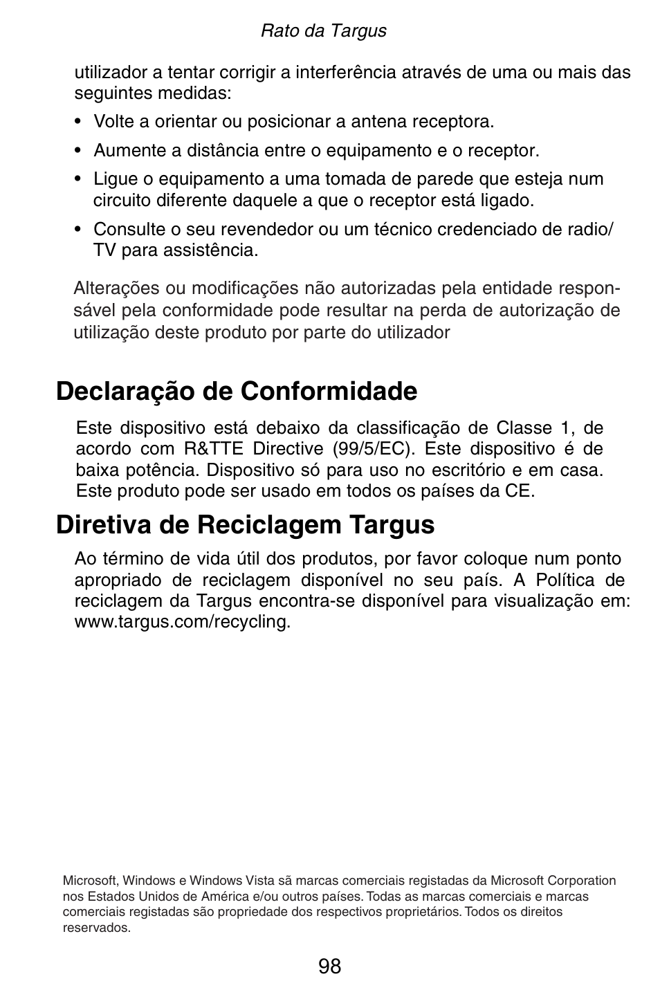 Targus Rechargeable 5-Button Wireless Mouse User Manual | Page 98 / 99