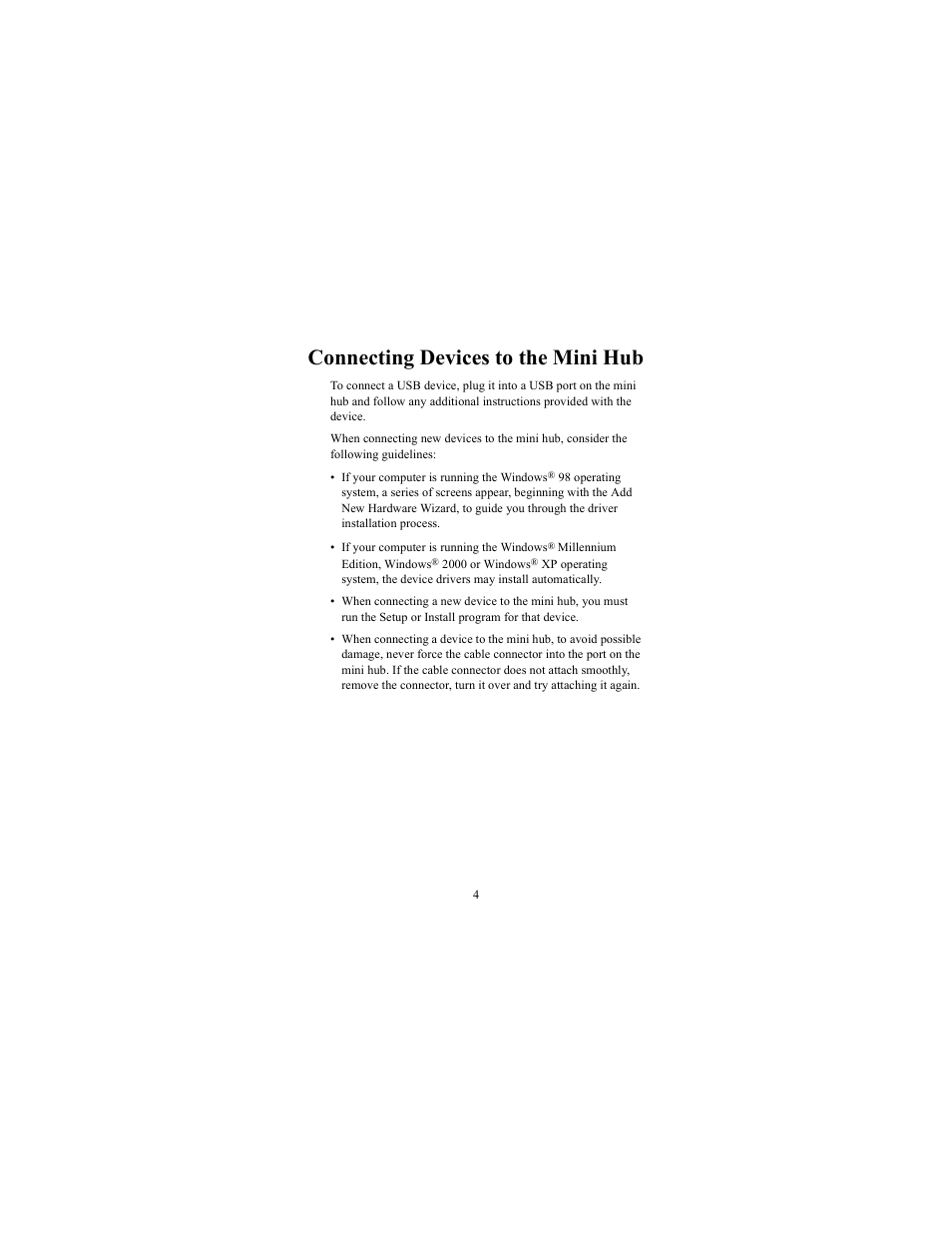 Connecting devices to the mini hub | Targus USB-2.0 Mobile User Manual | Page 4 / 11