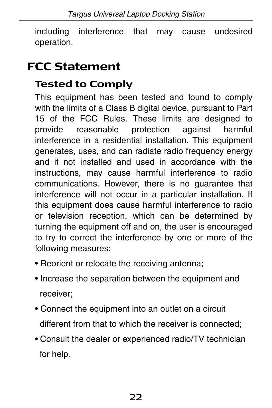 Fcc statement | Targus ACP45 User Manual | Page 22 / 24