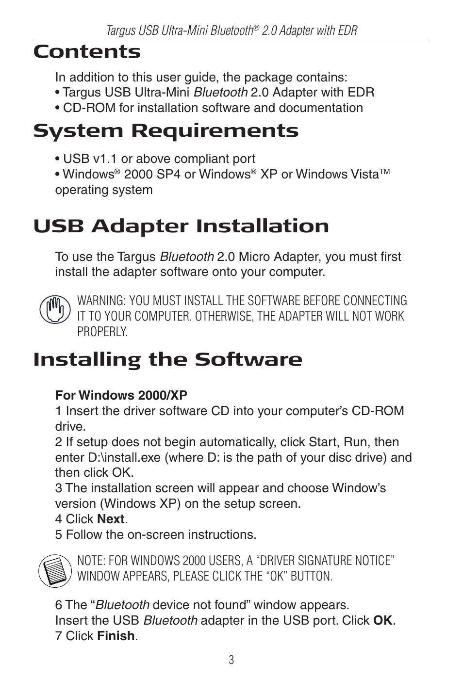 Targus Ultra-Mini Mini Bluetooth 2.0 Adapter with DER User Manual | Page 3 / 9