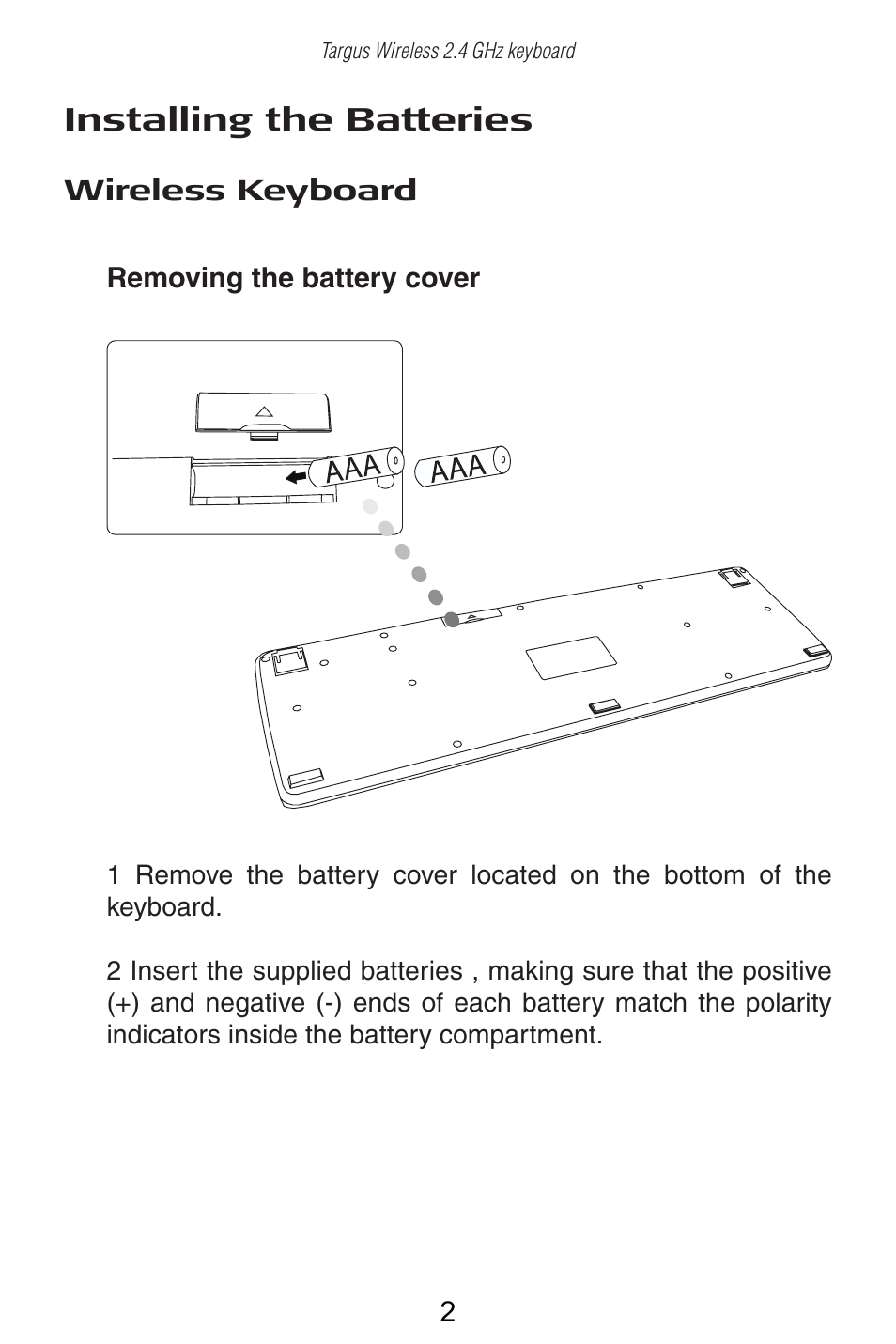 Installing the batteries | Targus AKB24US User Manual | Page 3 / 11