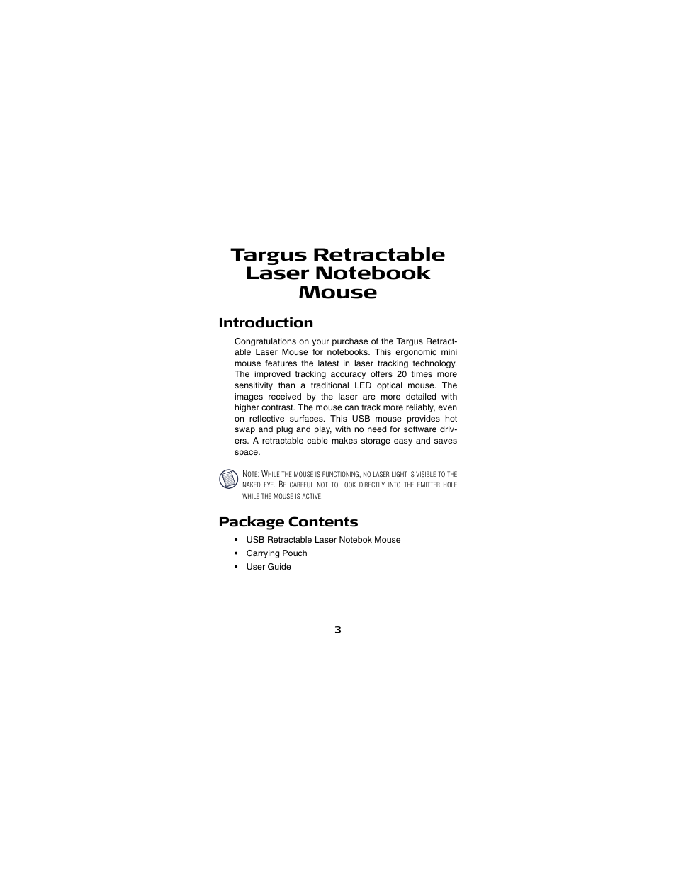 Introduction, Package contents | Targus AMU18US-10 User Manual | Page 3 / 7