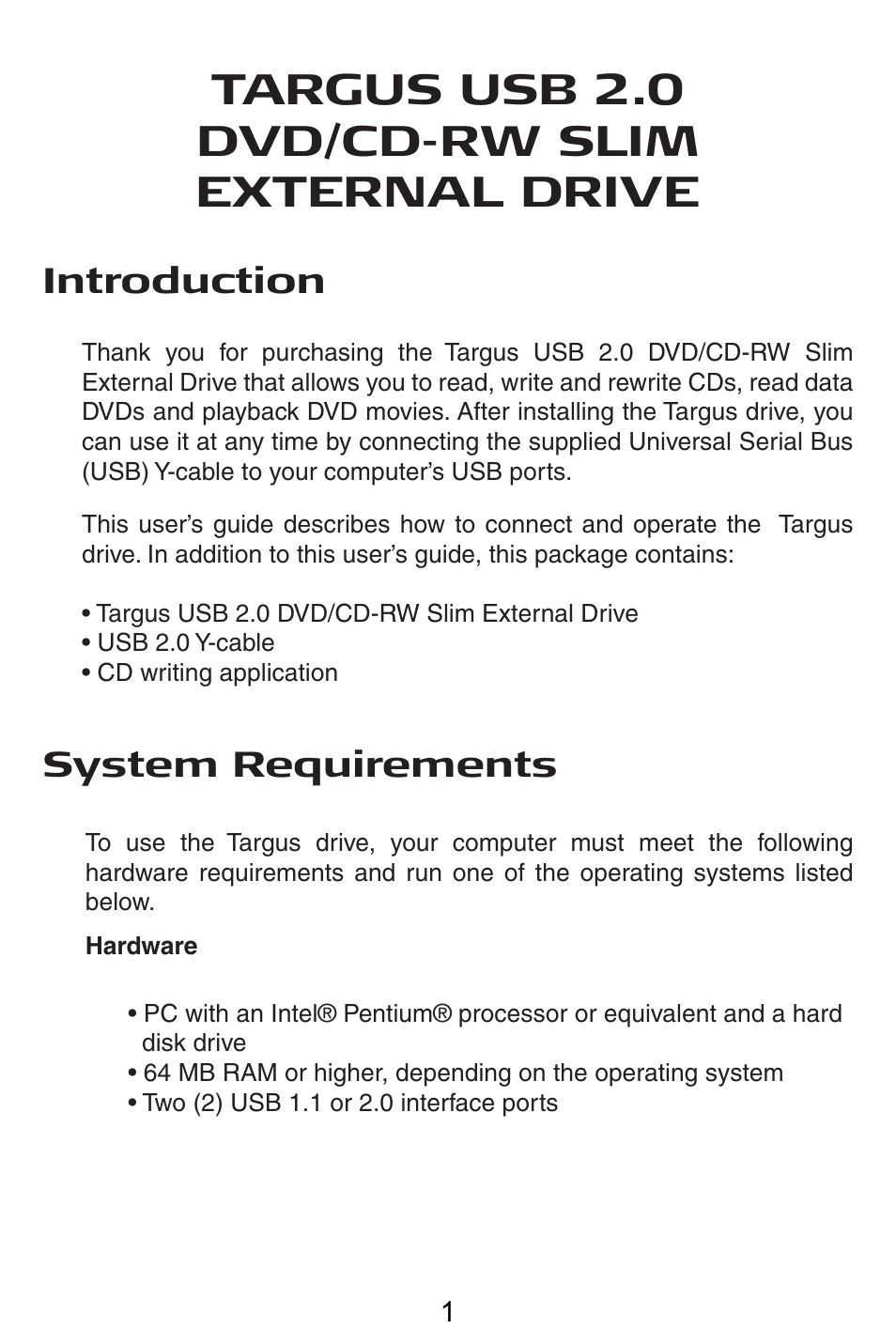 Targus usb 2.0 dvd/cd-rw slim external drive | Targus PACMB010U User Manual | Page 2 / 14