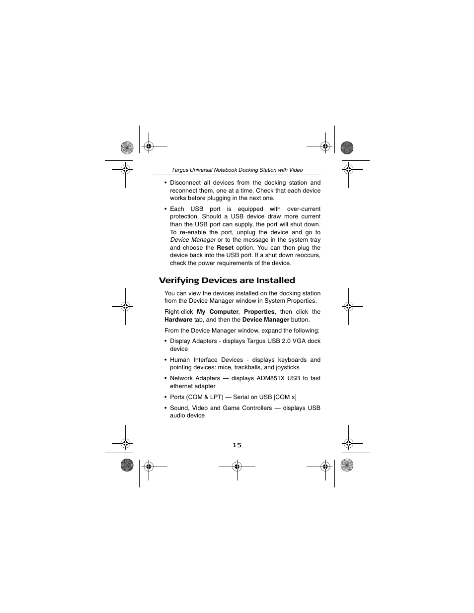 Targus NOTEBOOK DOCKING station with video User Manual | Page 15 / 19