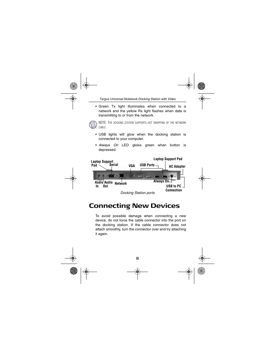 Connecting new devices | Targus NOTEBOOK DOCKING station with video User Manual | Page 8 / 19
