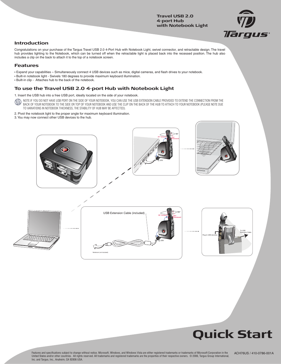 Targus ACH76US User Manual | 2 pages