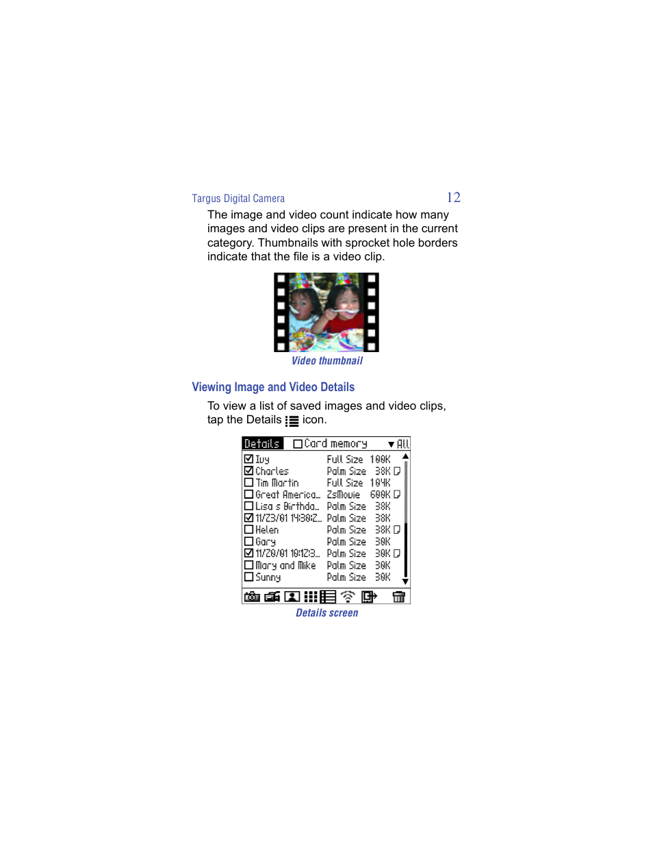 Viewing image and video details | Targus Handspring Digital Camera User Manual | Page 12 / 33