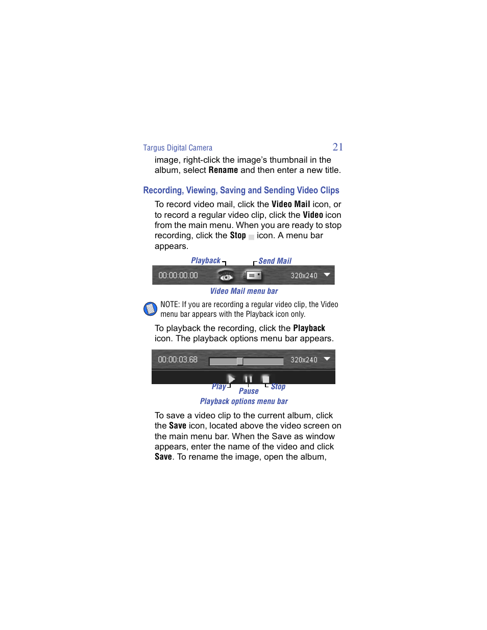 Recording, viewing, saving and sending video clips | Targus Handspring Digital Camera User Manual | Page 21 / 33