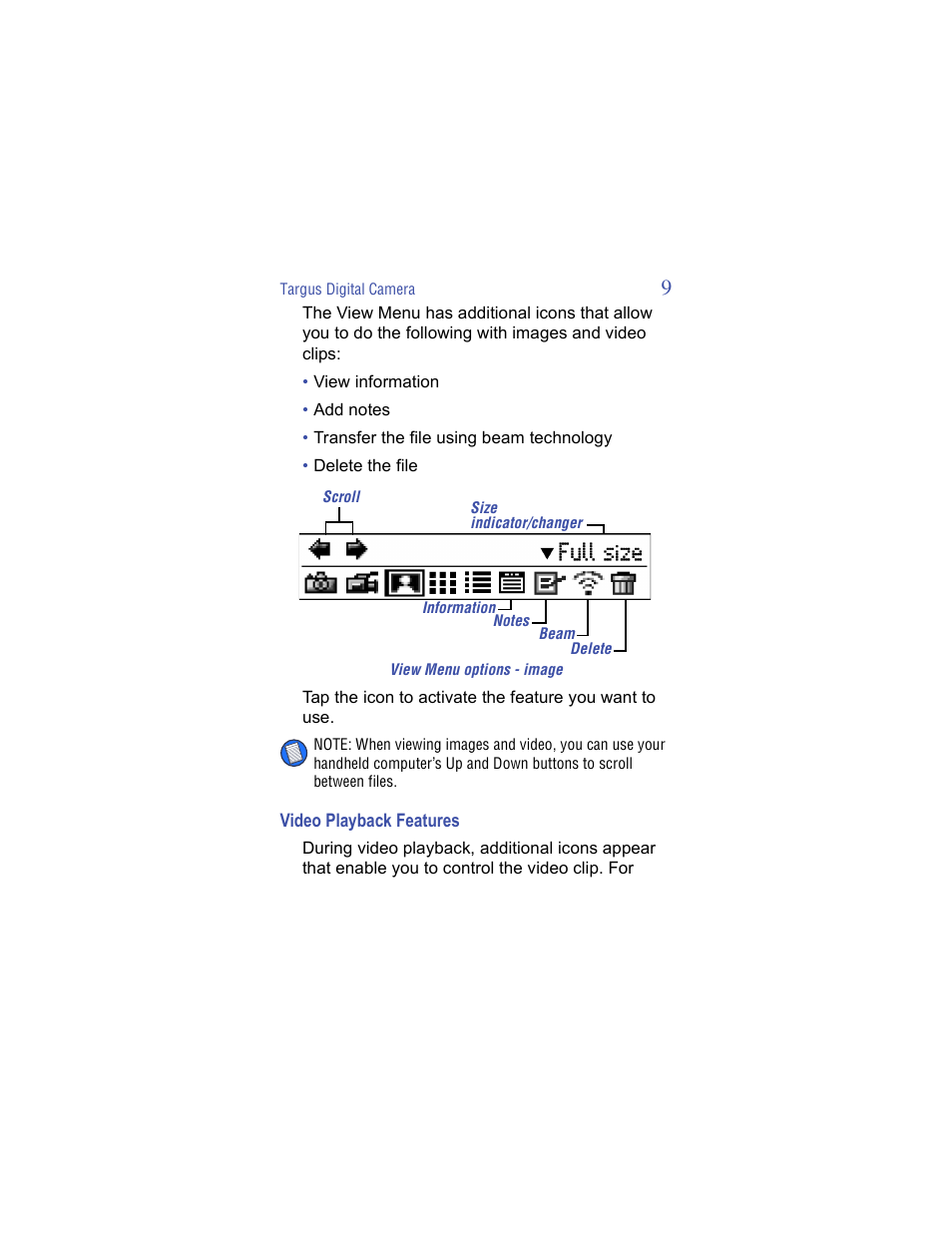 Video playback features | Targus Handspring Digital Camera User Manual | Page 9 / 33